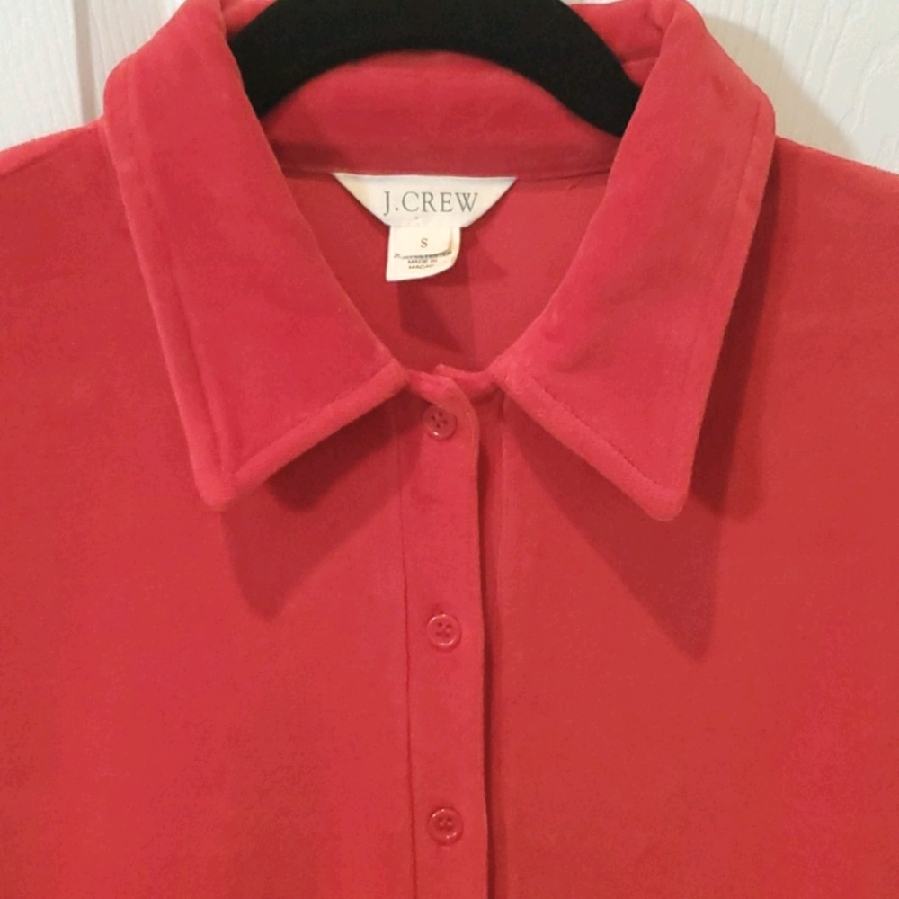 J. Crew Red Velour Long Sleeve Button Dress Size S - Picture 3 of 6